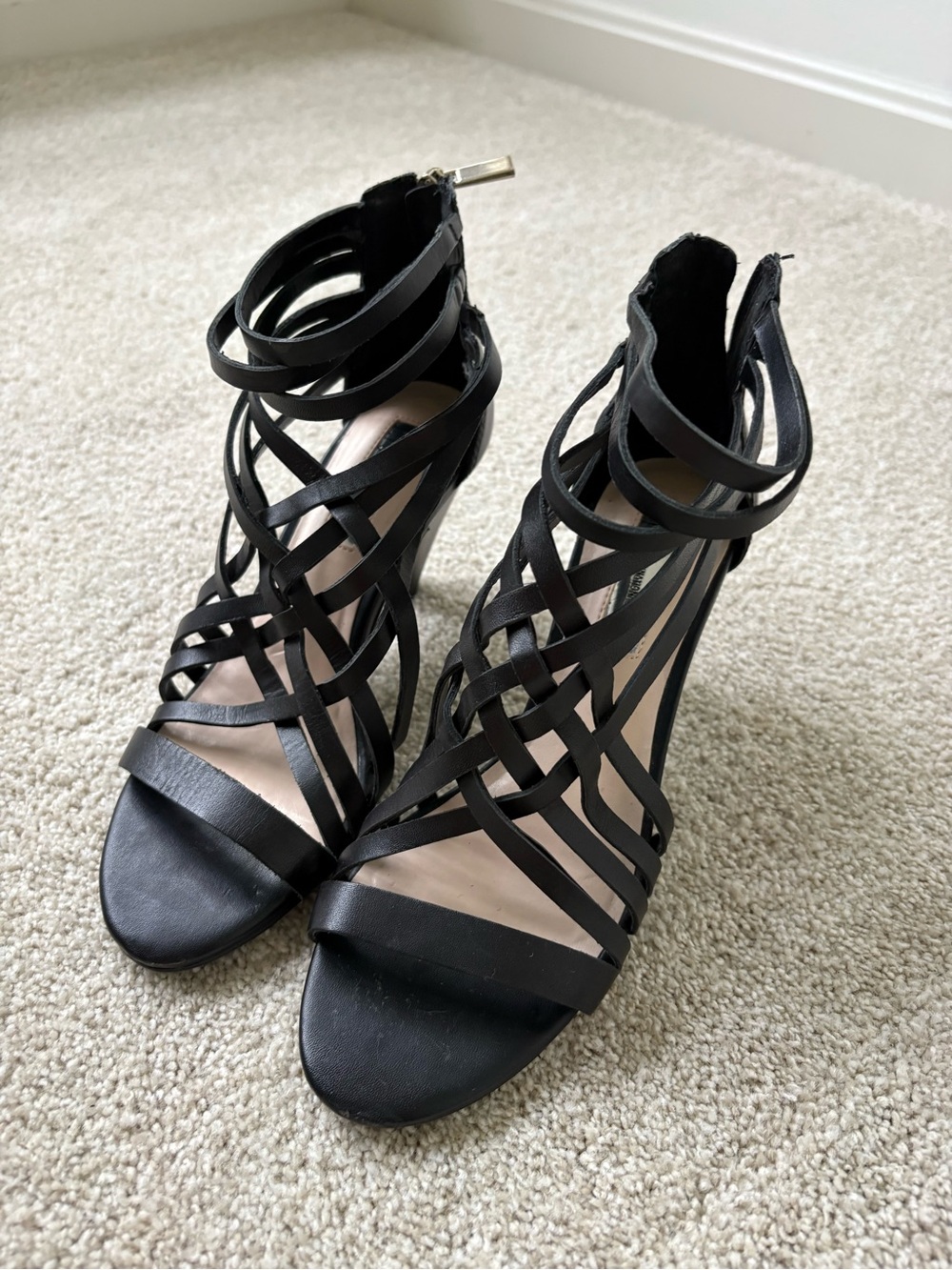 INC International Concepts Black Strappy Cage High Heel Sandals
